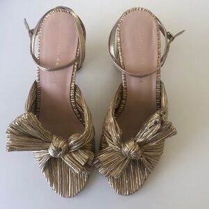 Loeffler Randal Camellia Platinum Pleated Bow heels